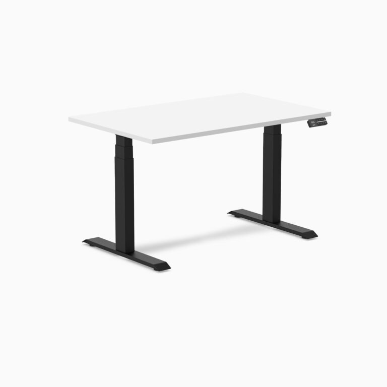 Desky Dual Laminate Sit Stand Desk — White / 47.2 x 29.5 inches / Matte Black