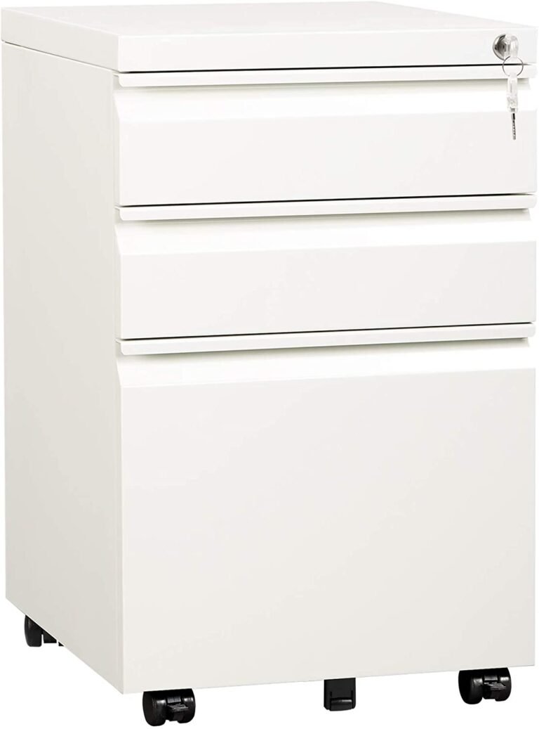 DEVAISE 14.6" W Metal 3 Drawer File Cabinet with Recessed Handles and Lock — white
