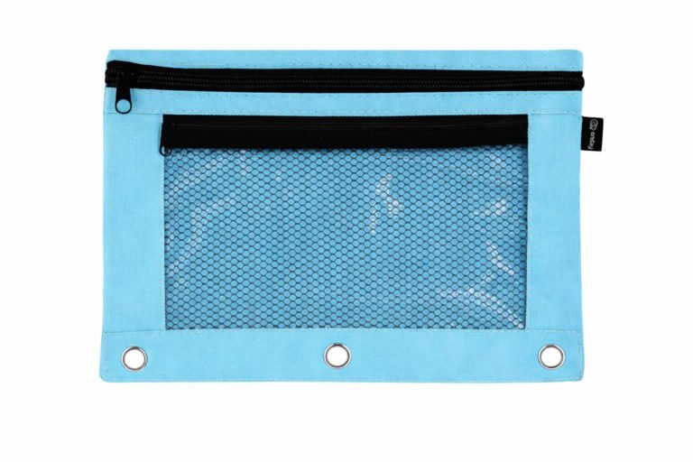 Enday Double Zipper 3-Ring Pencil Pouch With Mesh Window — Blue