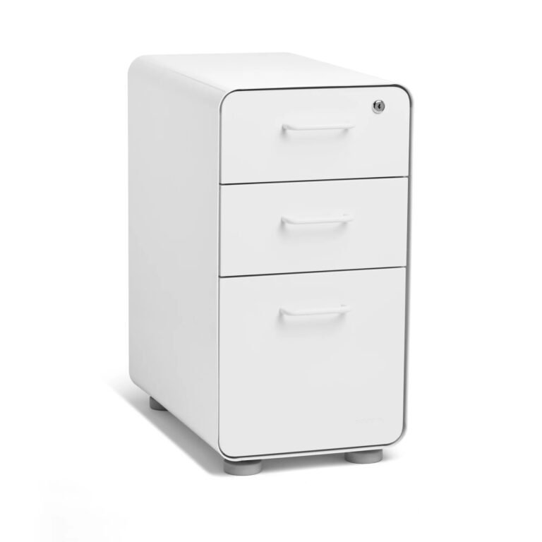 Poppin Stow Slim 3-Drawer Cabinet — White / Without Casters